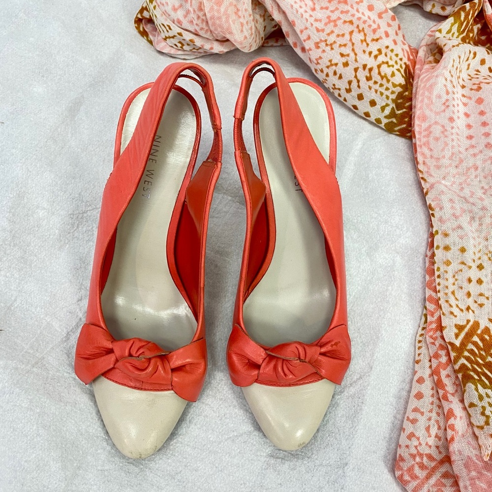 Nine West Orange Bow Cream Spectator Sling Backs 6